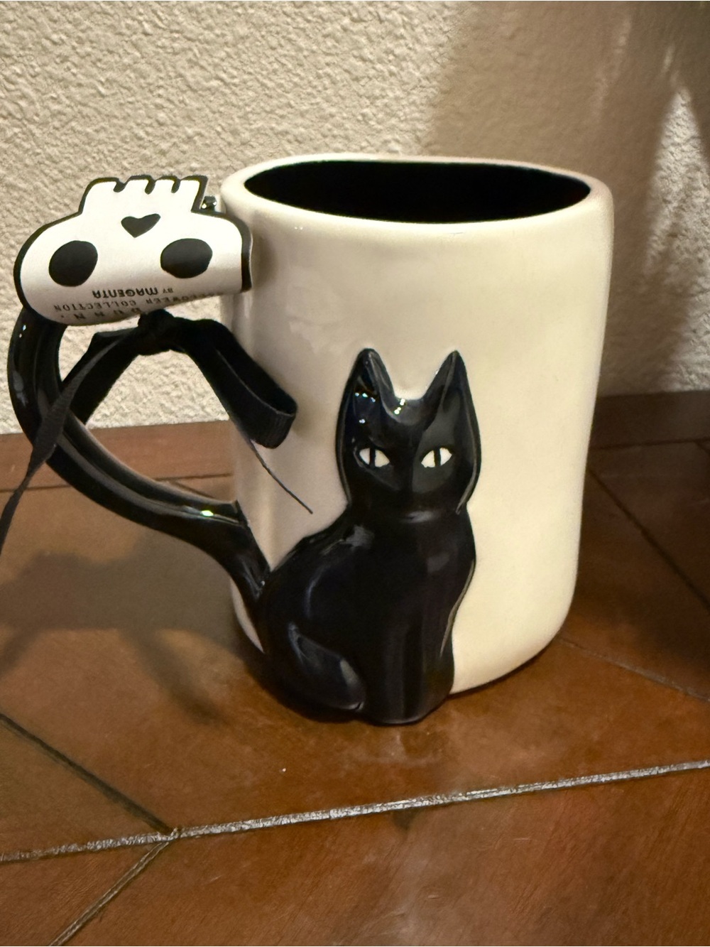 Rae Dunn White Ceramic Mug w/ 3D Black Cat Handle Mug - FELINE SPOOKY- NWT